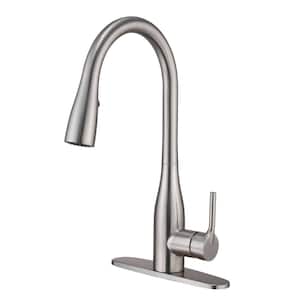 Single-Handle 3 Patterns High Arc Pull Down Sprayer Kitchen Faucet Deck Mount Tulip Kitchen Faucet in Brushed Nickel