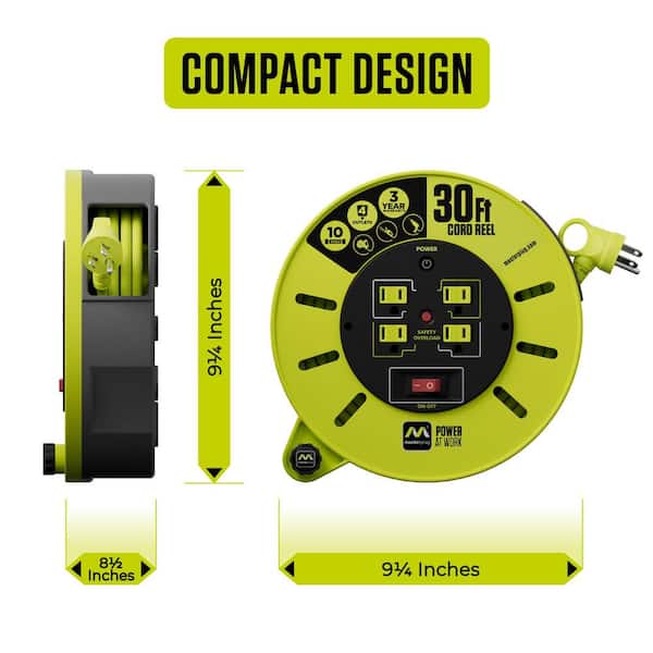 Masterplug Cassette Reel 30 ft. 16 AWG/3 10 Amp Extension Cord