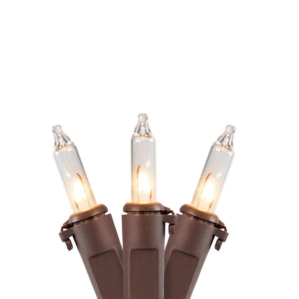 Mini Incandescent Christmas Lights - Clear - 4 ft. Brown Wire - 10ct