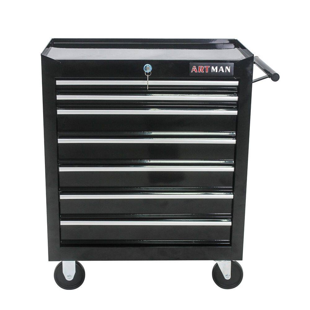 12.9 in. W 7 Drawer Rolling Metal Black Tool Cabinet with Lock, 4 Wheels Tool Carts with Workbench and Push Rod price history on PriceWatchPro