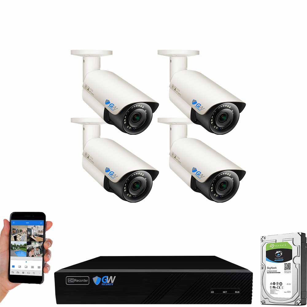 GW Security 8-Channel 8MP 1TB NVR Security Camera System 4 Wired Bullet ...