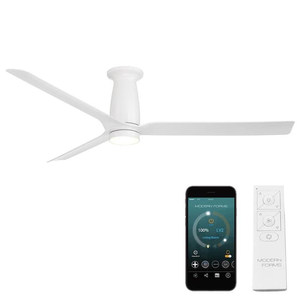 Smooth Flush 52 in. Smart Indoor/Outdoor Matte White Standard Ceiling Fan Selectable CCT Integrated LED Plus Remote