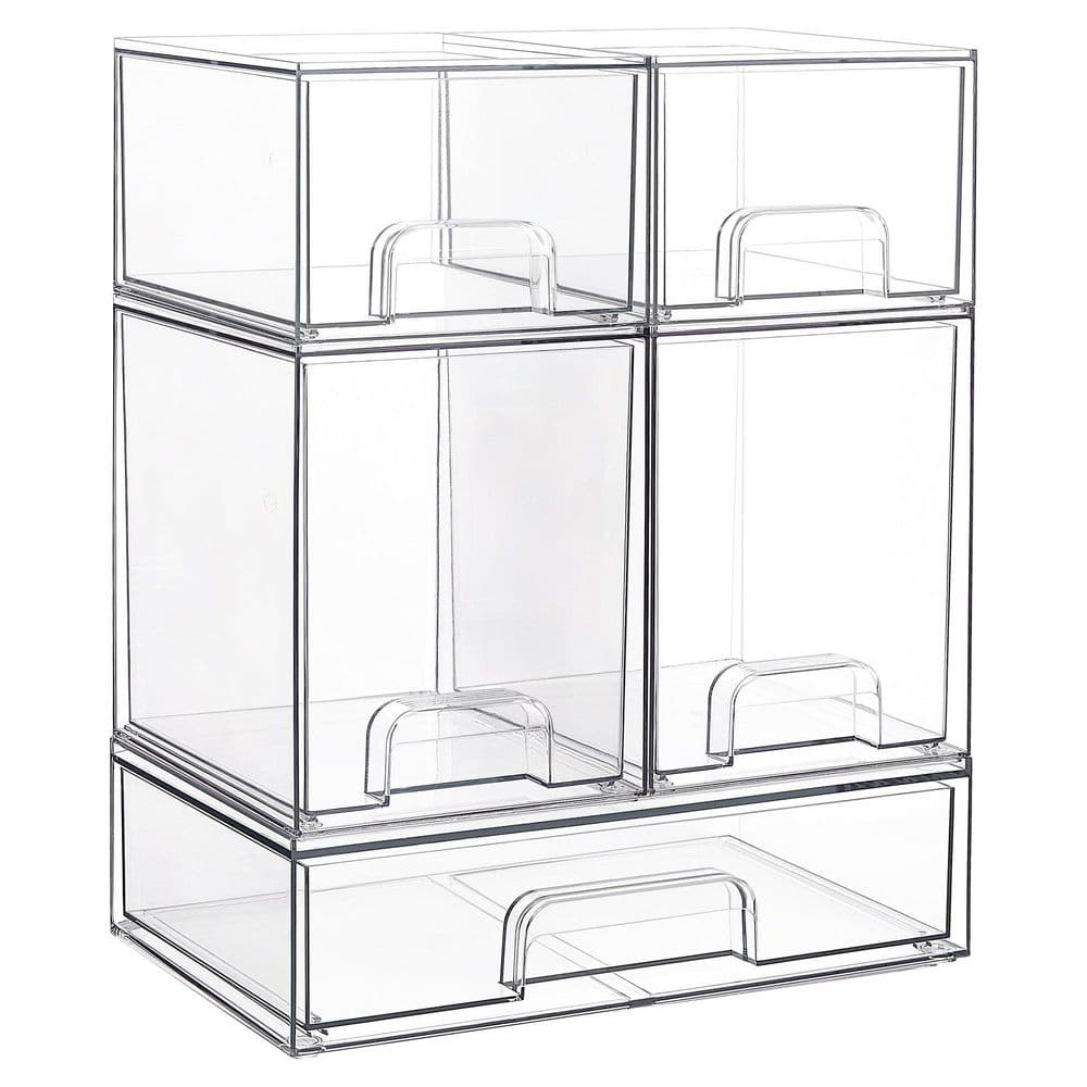 Numhew 5-Pack Stackable Clear Plastic Over-the-Cabinet Vanity Organizer ...