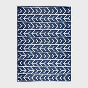 Amsterdam Navy and Creme 10 ft. x 14 ft. Folded Reversible Recycled Plastic Indoor/Outdoor Area Rug-Floor Mat