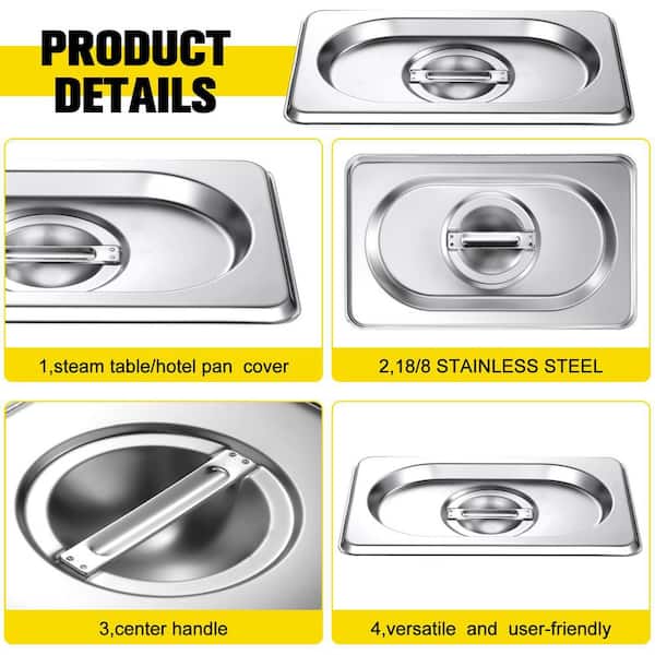 6.9 in. x 4.3 in. 1/9 Size Stainless Steel Hotel Pan Lids with Handles for Restaurant Buffet Catering, Silver (8-Pack)