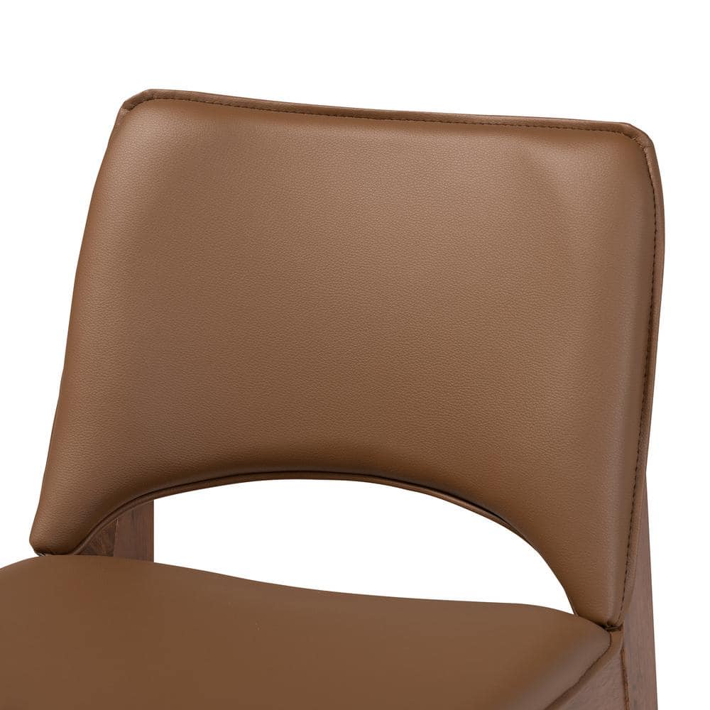 Brown Faux Leather Upholstered Wood Arm Chair with Cane Back