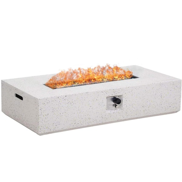 Unbranded White 56 in. 50,000 BTU Rectangular Glass Fiber Reinforced Concrete Outdoor Fire Pit Table