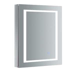 Spazio 24 in. W x 30 in. H Recessed or Surface Mount Medicine Cabinet with LED Lighting, Mirror Defogger and Left Hinge