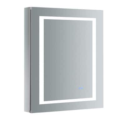 Spazio 24 in. W x 30 in. H Recessed or Surface Mount Medicine Cabinet with LED Lighting, Mirror Defogger and Left Hinge