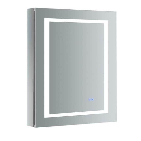 Fresca Spazio 24 in. W x 30 in. H Recessed or Surface Mount Medicine Cabinet with LED Lighting, Mirror Defogger and Left Hinge