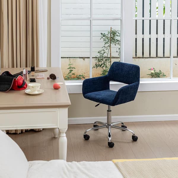 Rosv Dark Blue Velvet Accent Chair with Adjustable Height, 360° Swivel, Ergonomic Mid-Back for Living Room