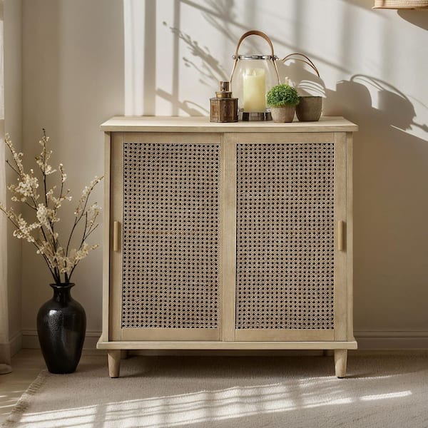 Art Leon Rustic Natural Wood Buffet Cabinet with Circle Surface Design