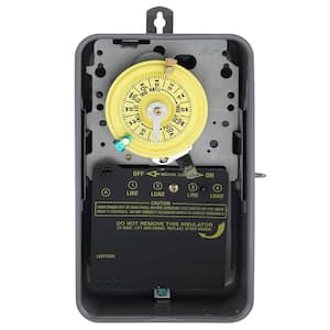 T100 Series 40 Amp 24-Hour Outdoor Mechanical Timer with Double Pole Single Throw switching 240 VAC, Gray