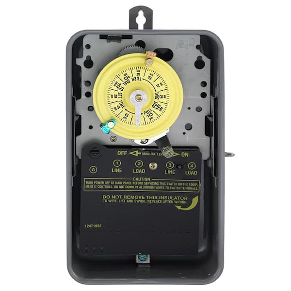 Intermatic T100 Series 40 Amp 24-Hour Outdoor Mechanical Timer with Double Pole Single Throw switching 240 VAC, Gray
