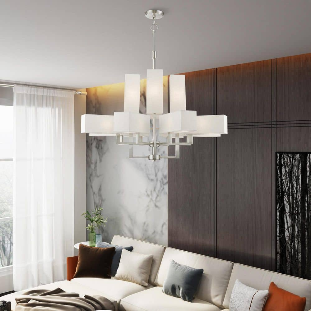 Elegant Brushed Nickel 12-Light Chandelier with Crystal Accents