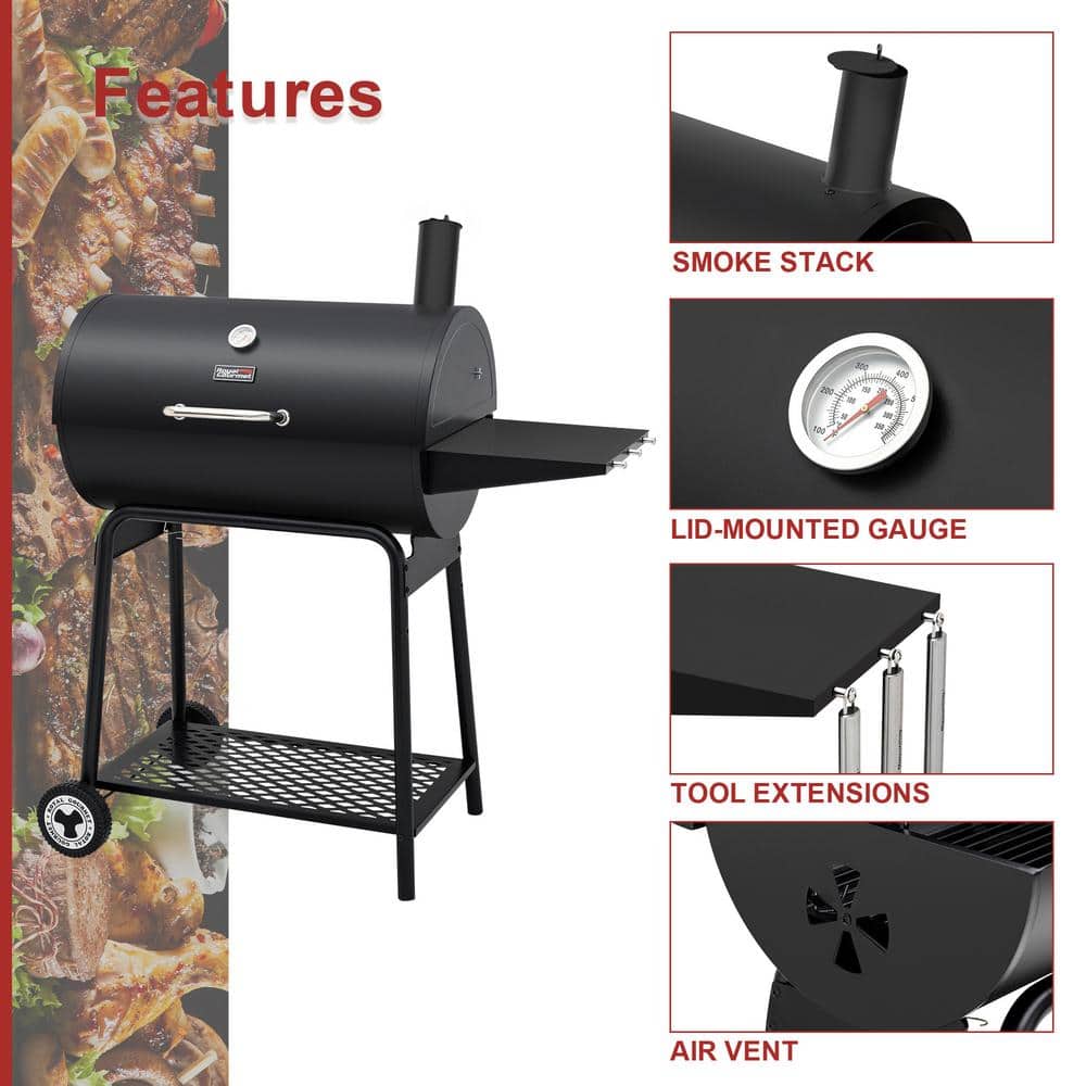 Royal Gourmet 30-Inch Black Barrel Charcoal Grill with Smoker