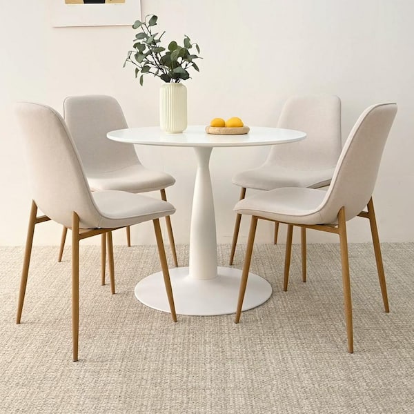 Beige Linen Dining Chair with Oak Metal Legs (Set of 4)