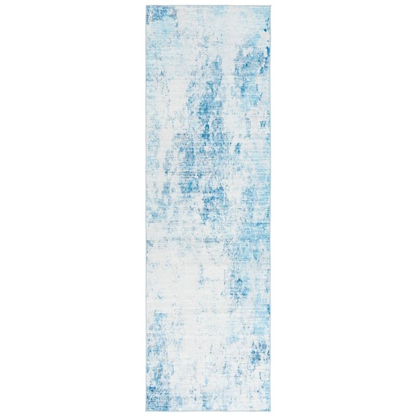 Malibu Beige/Turquoise 3 ft. x 8 ft. Machine Washable Patchy Distressed Runner Rug