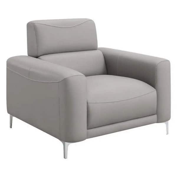 Benjara Taupe and Silver Leather Accent Chair with Tall Back