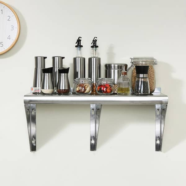 VEVOR Stainless Steel Shelf 8.6 in. x 30 in. Wall Mounted Floating Shelving  Heavy Duty Storage Rack Silver, 2-Piece BGSCTTLL86302L4L7V0 - The Home Depot