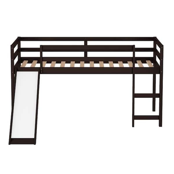 wetiny Espresso Loft Bed with Slide, Multifunctional Design, Twin