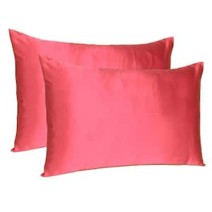 Amelia Poppy Red Solid Color Satin Standard Pillowcases (Set of 2)