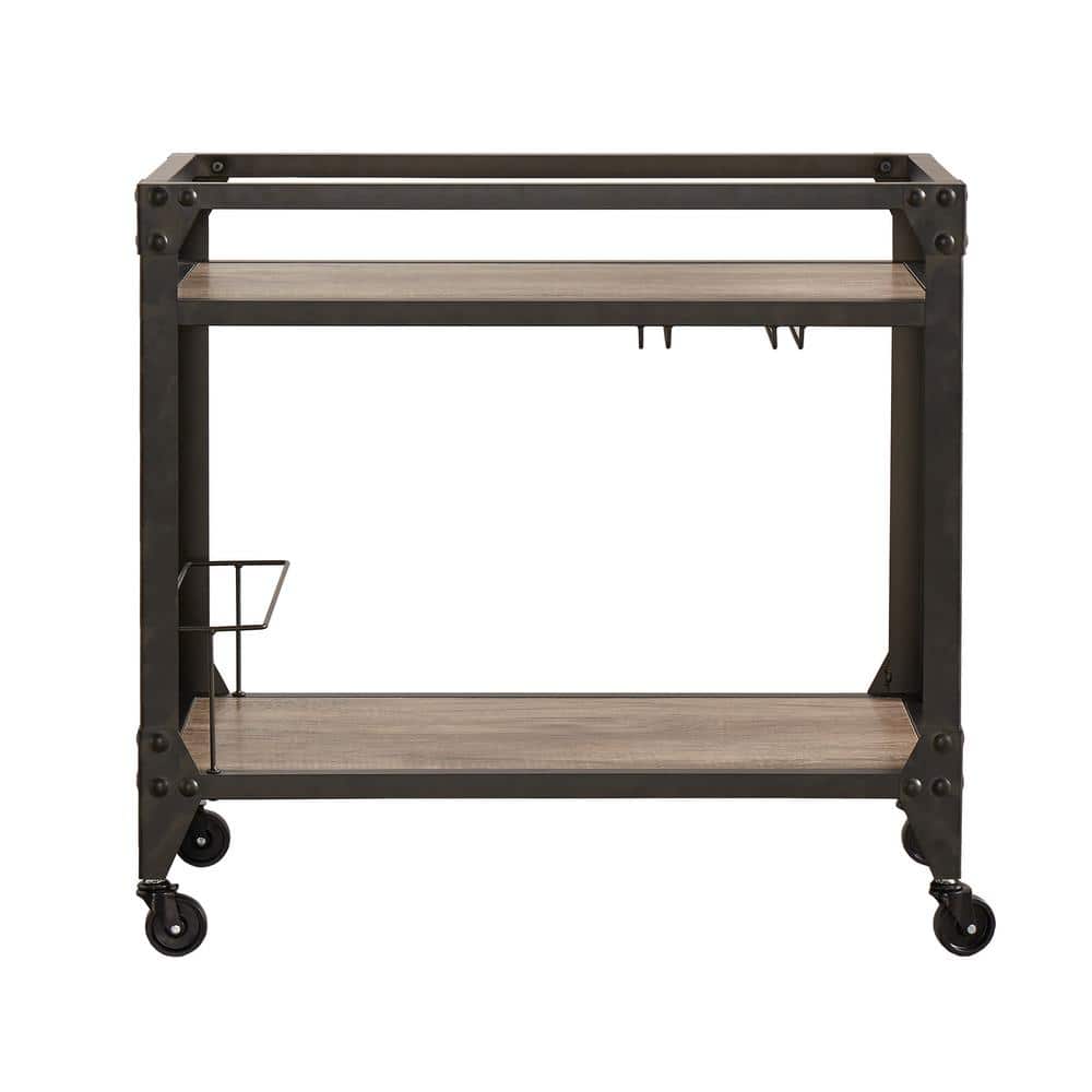 Art Charcoal Bar Cart with Wine Glass Storage