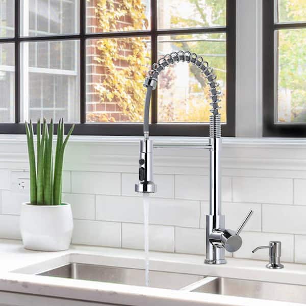 Single Handle Pull Down Sprayer Kitchen Faucet with 3-Mode Advanced Spray and Soap Dispenser in Polished Chrome