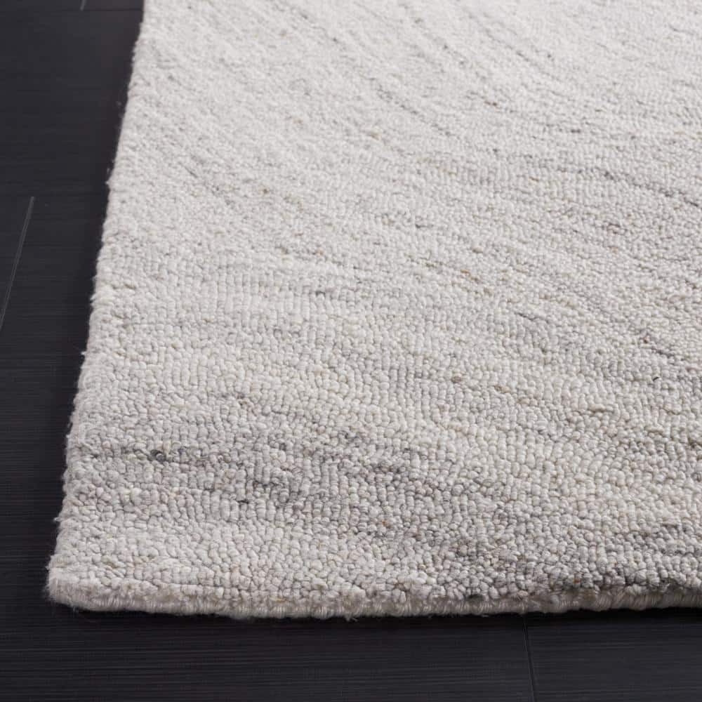Light Grey and Beige Abstract Wool Square Rug