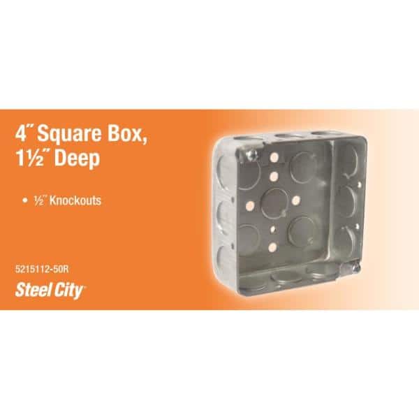 Steel City 4 in. x 1-1/2 in. D 2-Gang Square Steel Electrical Box  5215112-50R - The Home Depot