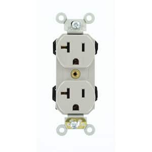 20 Amp Lev-Lok Modular Wiring Device Commercial Grade Self Grounding Duplex Outlet, Gray