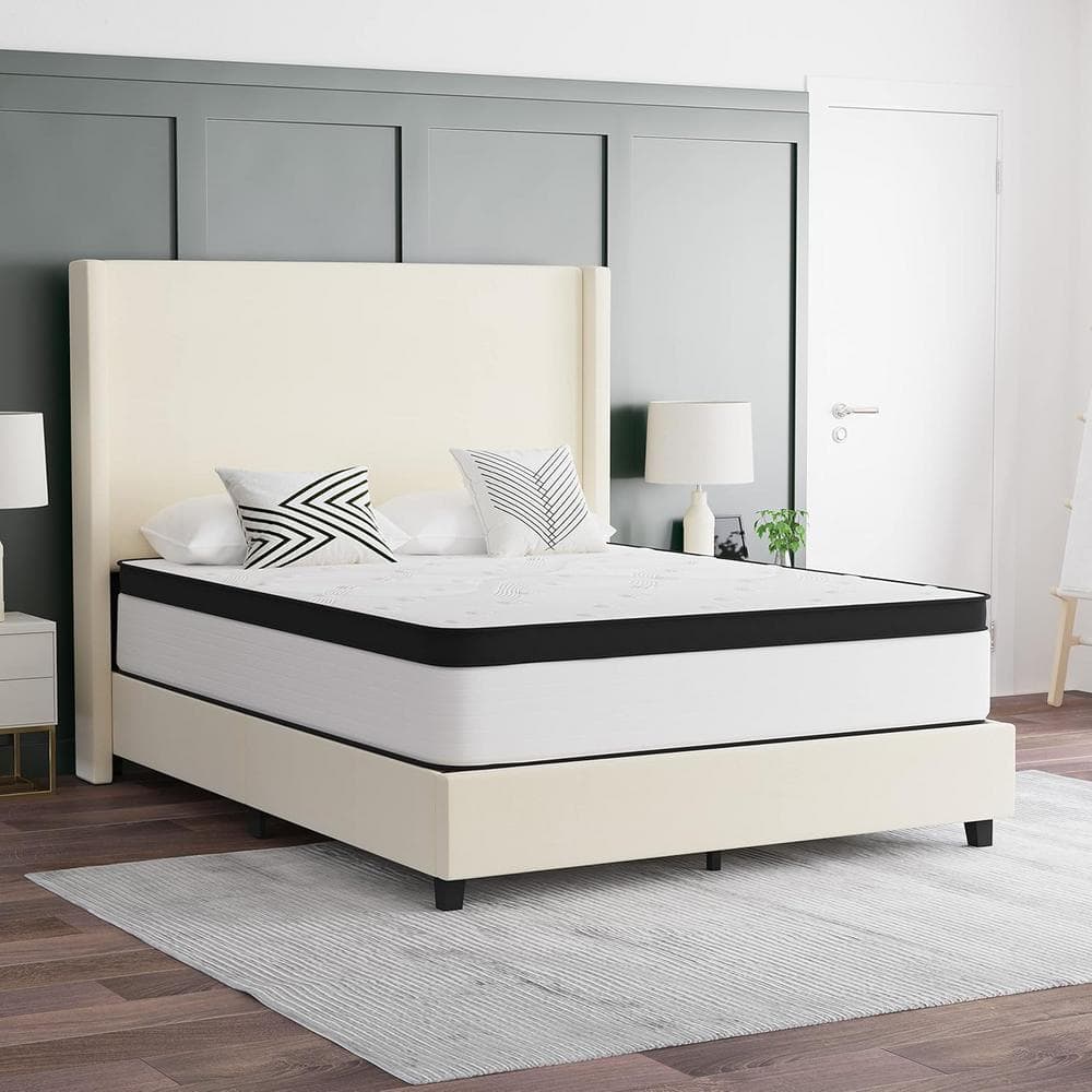 Queen Medium 12 in. Innerspring Hybrid Mattress Euro Top, Foam Spring Pocke