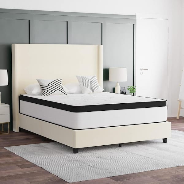 Unbranded Queen Medium 12 in. Innerspring Hybrid Mattress Euro Top, Foam Spring Pocketed Coils Mattress, Purple