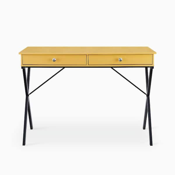 Unbranded 43.2 in. Yellow 2 Drawers Writing Desk