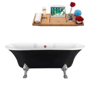 68 in. x 34 in. Acrylic Clawfoot Soaking Bathtub in Glossy Black with Polished Chrome Clawfeet and Matte Pink Drain