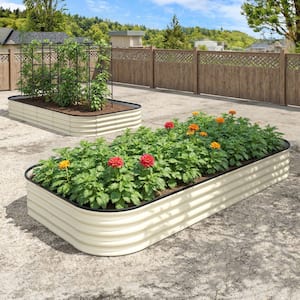 8 ft. 32 Cu. Ft. Ivory White Galvanized Steel Rectangular Outdoor Raised Garden Bed (96 in. L x 48 in. W x 12 in. H)