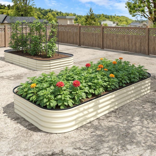 8 ft. x 4 ft. x 1 ft. Galvanized Steel Raised Garden Bed Planter Box Outdoor, Ivory White