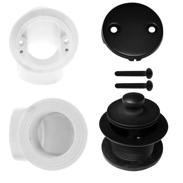 Westbrass Sch. 40 PVC 1-1/2 in. Course Thread Plumber's Pack Twist Close Bathtub Drain with Two-Hole Elbow, Matte Black