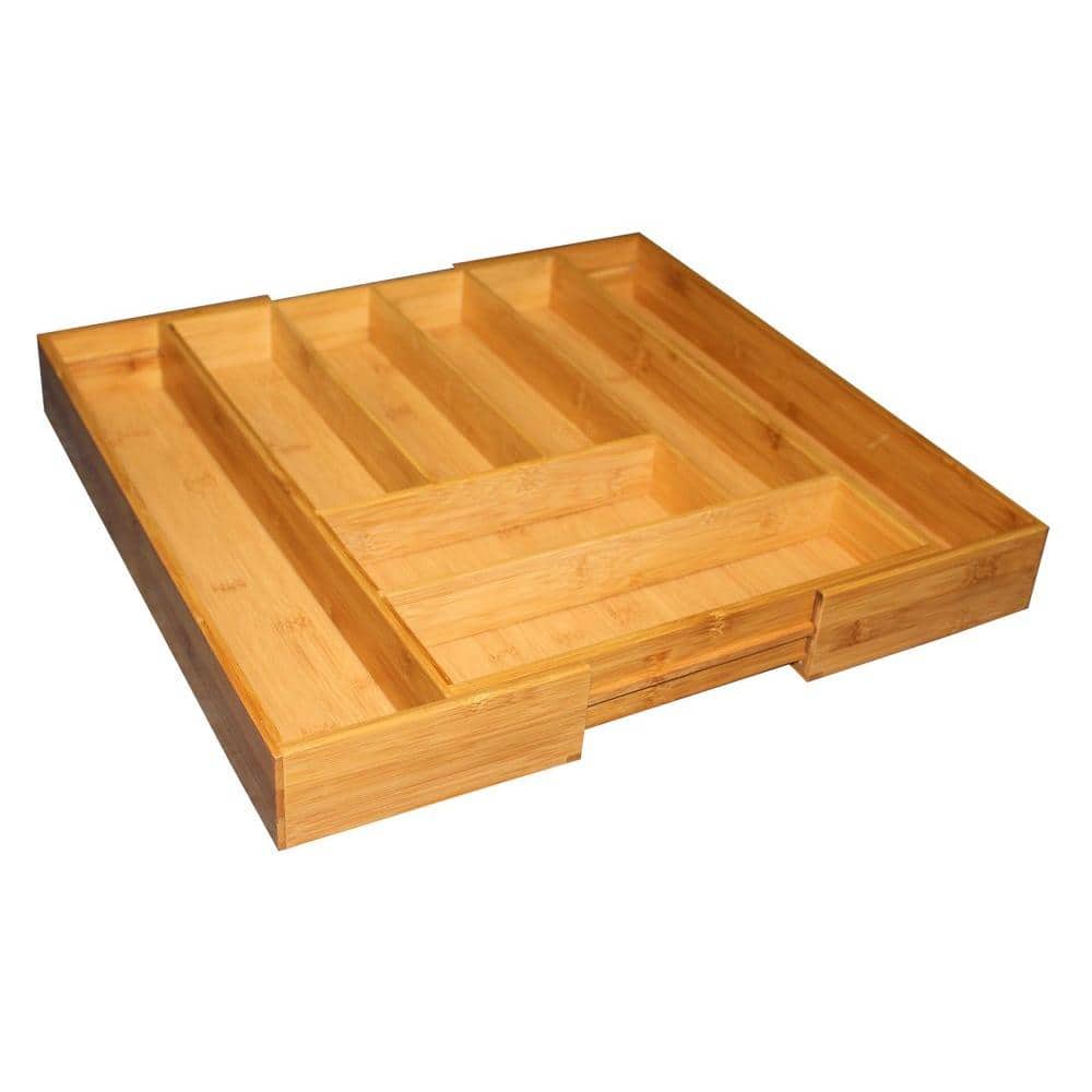 CUTLERY TRAY ORGANISER EXPANDABLE DRAWER WOODEN BAMBOO 5-7 TREY STORAGE 
