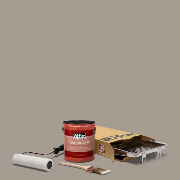 BEHR 1 gal. #N200-4 Rustic Taupe Ultra Extra Durable Flat Interior Paint and 5-Piece Wooster Set All-in-One Project Kit