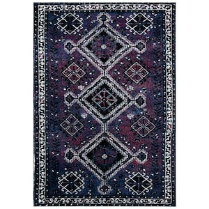 Vintage Hamadan Purple/Black 4 ft. x 6 ft. Border Geometric Area Rug