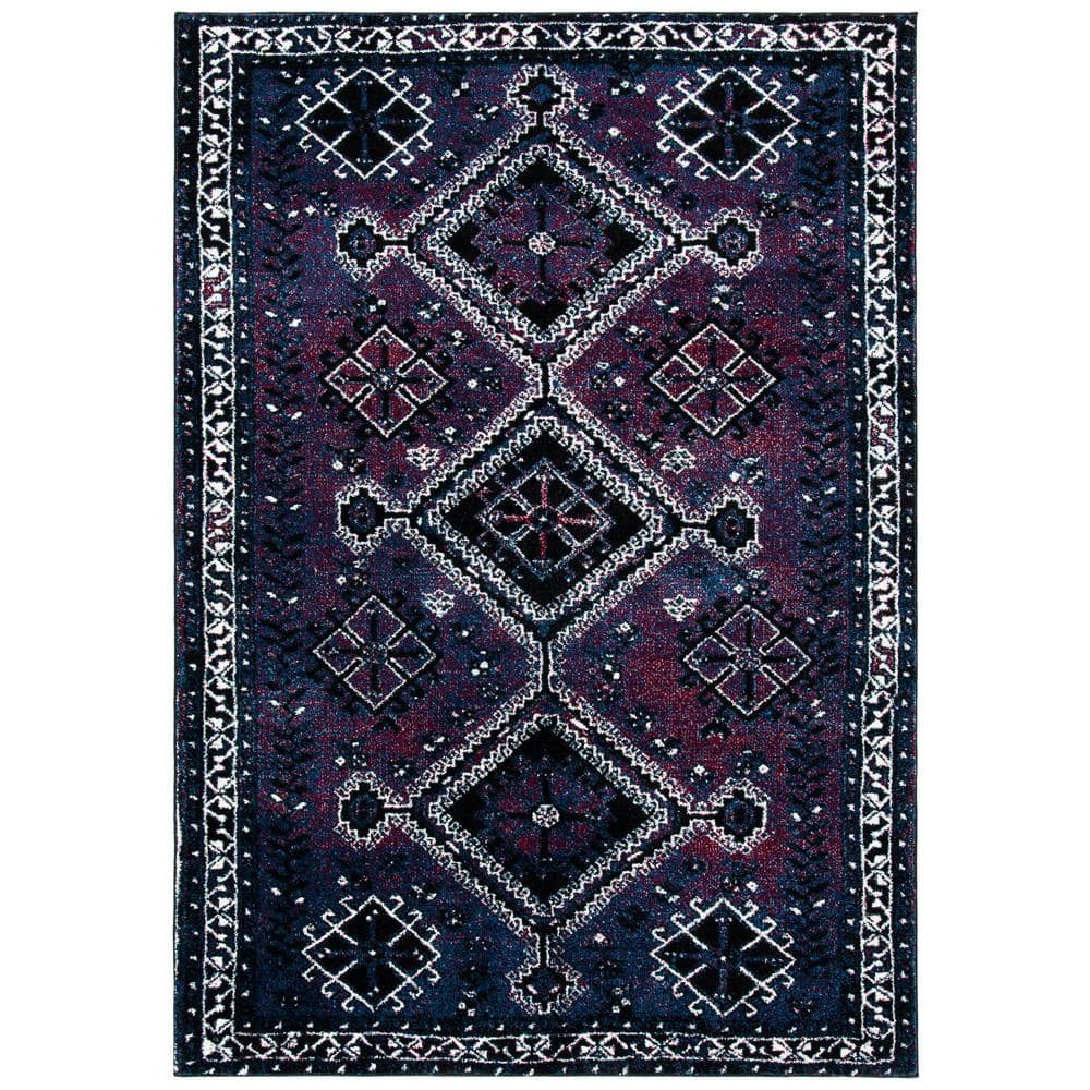 Vintage Hamadan Black and Purple Rectangular Synthetic Area Rug