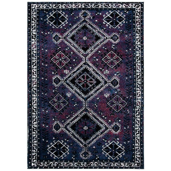 SAFAVIEH Vintage Hamadan Purple/Black 5 ft. x 8 ft. Border Geometric Area Rug