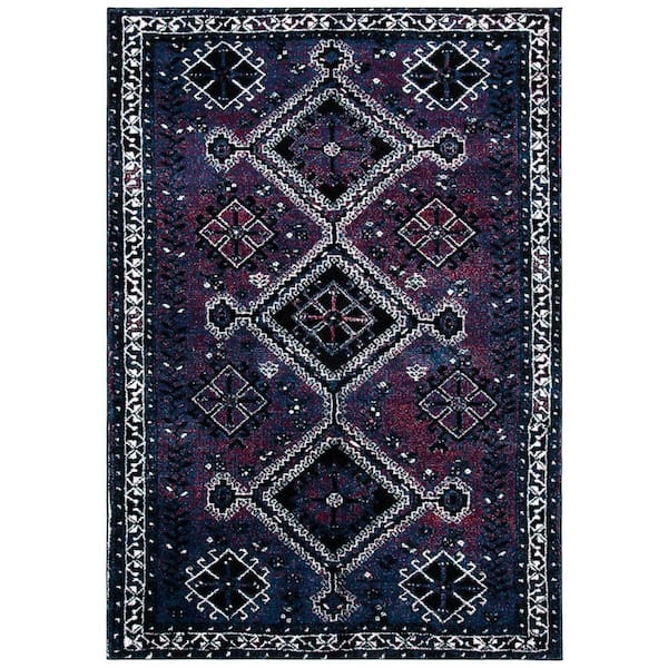 Vintage Hamadan Purple/Black 9 ft. x 12 ft. Border Geometric Area Rug