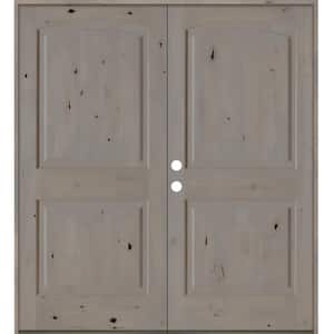 60 in. x 80 in. Knotty Alder 2 Panel Right-Hand/Inswing Grey Stain Double Wood Prehung Front Door