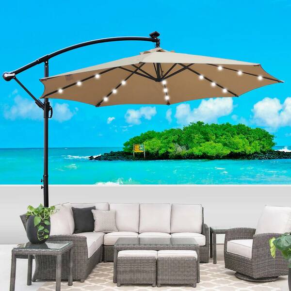 10 steel led patio umbrella 10FT Offset With Solar Lights – TheOutdoor Collective installed solar Autlaycil 10FT Solar Patio Umbrella