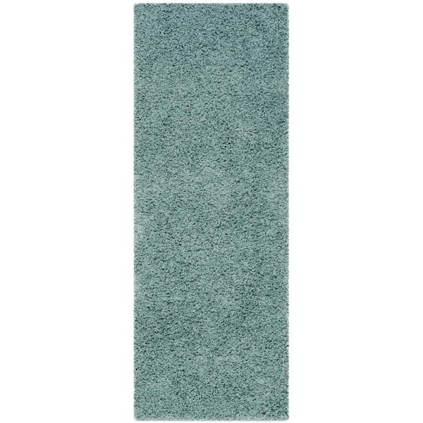 SAFAVIEH Athens Shag Seafoam 2 ft. x 8 ft. Solid Runner Rug