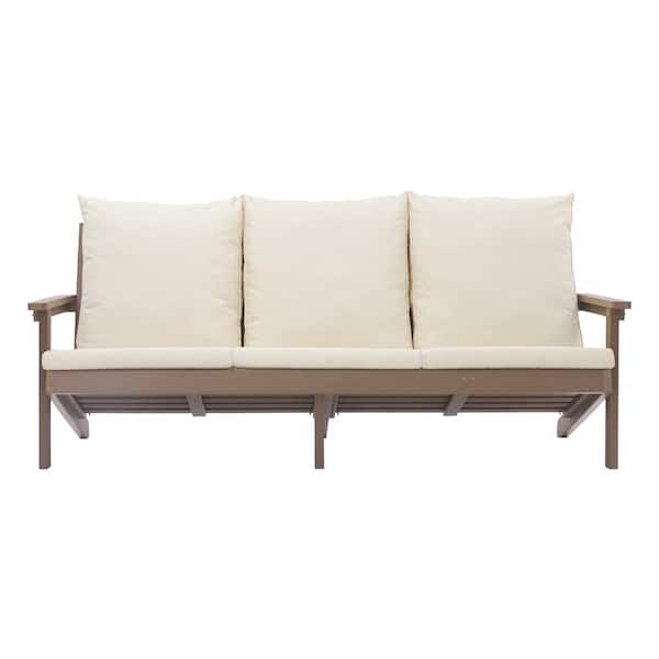 Mondawe 3-Seater HIPS Plastic Outdoor Sectional Sofa Patio Couch Chaise Lounge with Beige Cushions and Pillow