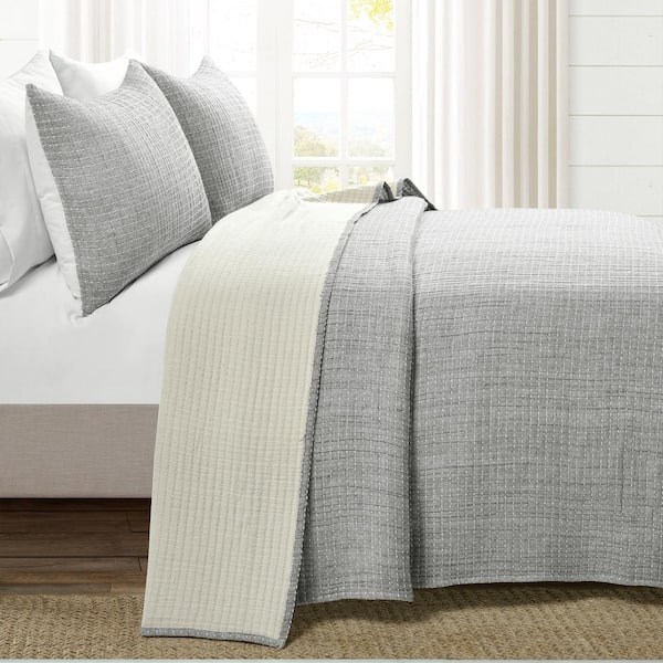 Full/Queen 5pc Farmhouse Yarn Dyed Striped Comforter Set Gray/White - Lush  Décor