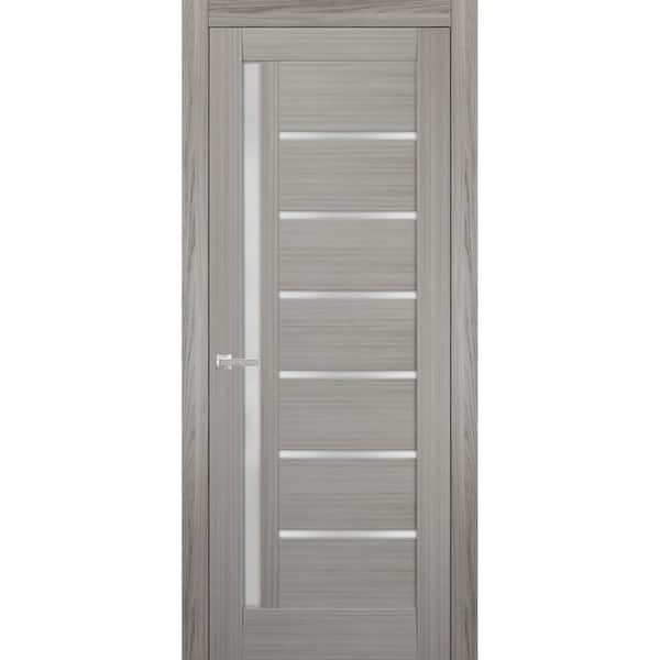 32 in. x 80 in. 1 Panel Gray Ash Finished MDF Sliding Door with Hardware